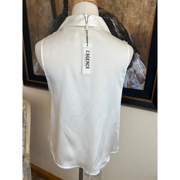NWT Women's L'AGENCE Blouse M Ivory Silk Sleeveless Cowl Neck Top - Picture 7 of 7